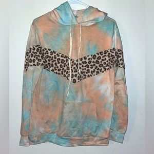 Leopard Tie Dye Color Block Hoodie